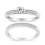 Bids.com .925 Sterling Silver 1/3 Cttw Diamond Classic Engagement Ring Bridal Set with Milgrain (I-J Color, I3 Clarity) - Ring Size 7 Rings