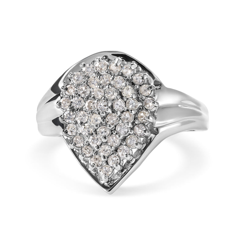 Bids.com 10K White Gold 1/2 Cttw Diamond Pear Shaped Cluster Ring (H-I Color, I1-I2 Clarity) - Ring Size 7 Rings