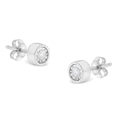 Bids.com .925 Sterling Silver 1/5 Cttw Round Brilliant-Cut Near Colorless Diamond Miracle-Set Bezel Barrel Style Stud Earrings (I-J Color, I2-I3 Clarity) Earrings
