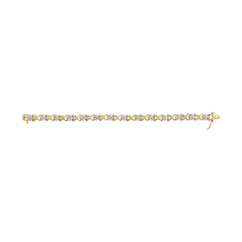Bids.com 10k Yellow Gold 2.00 Cttw Diamond Cluster and Alternating "X" Link Bracelet (I-J Color, I3 Clarity) - 7" Bracelets