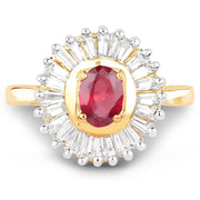 Bids.com 14K Yellow Gold Plated 2.44 Carat Glass Filled Ruby and White Topaz .925 Sterling Silver Ring Rings