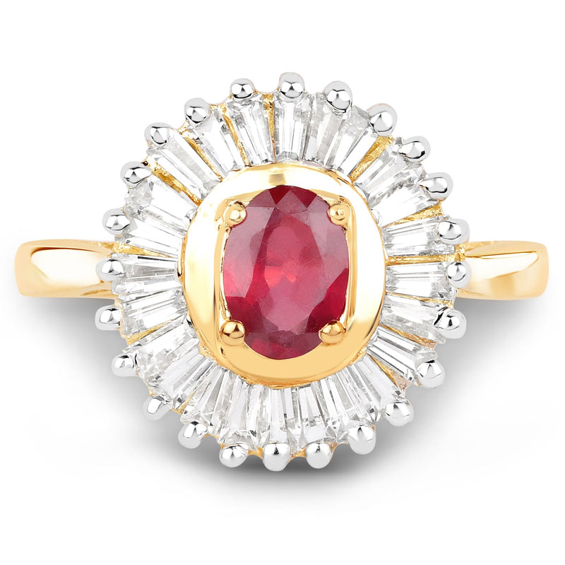 Bids.com 14K Yellow Gold Plated 2.44 Carat Glass Filled Ruby and White Topaz .925 Sterling Silver Ring Rings