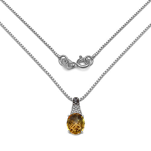 Bids.com 4.50 Carat Genuine Citrine, Champagne Diamond & White Diamond .925 Sterling Silver Pendant Pendants