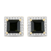 Bids.com 1.55 Carat Genuine Green Tourmaline and White Diamond 14K Yellow Gold Earrings Earrings