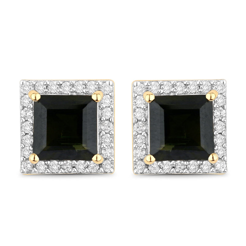 Bids.com 1.55 Carat Genuine Green Tourmaline and White Diamond 14K Yellow Gold Earrings Earrings