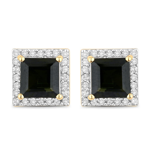 Bids.com 1.55 Carat Genuine Green Tourmaline and White Diamond 14K Yellow Gold Earrings Earrings