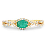 Bids.com 0.32 Carat Genuine Zambian Emerald and White Diamond 14K Yellow Gold Ring Rings