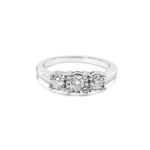 Bids.com 14K White Gold 1/2 Cttw Miracle Set Round Lab Grown Diamond Three Stone Illusion Plate Ring (F-G Color, VS1-VS2 Clarity) - Ring Size 7 Rings