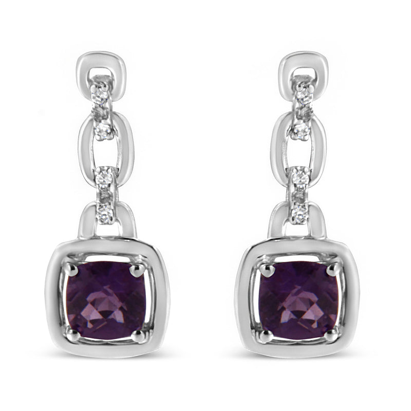 Bids.com .925 Sterling Silver 6x6MM Cushion Shaped Natural Purple Amethyst and Diamond Accent Drop and Dangle Earrings (I-J Color, I1-I2 Clarity) Earrings