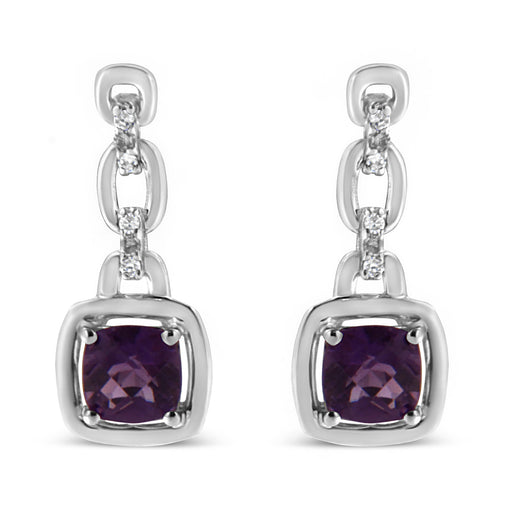 Bids.com .925 Sterling Silver 6x6MM Cushion Shaped Natural Purple Amethyst and Diamond Accent Drop and Dangle Earrings (I-J Color, I1-I2 Clarity) Earrings