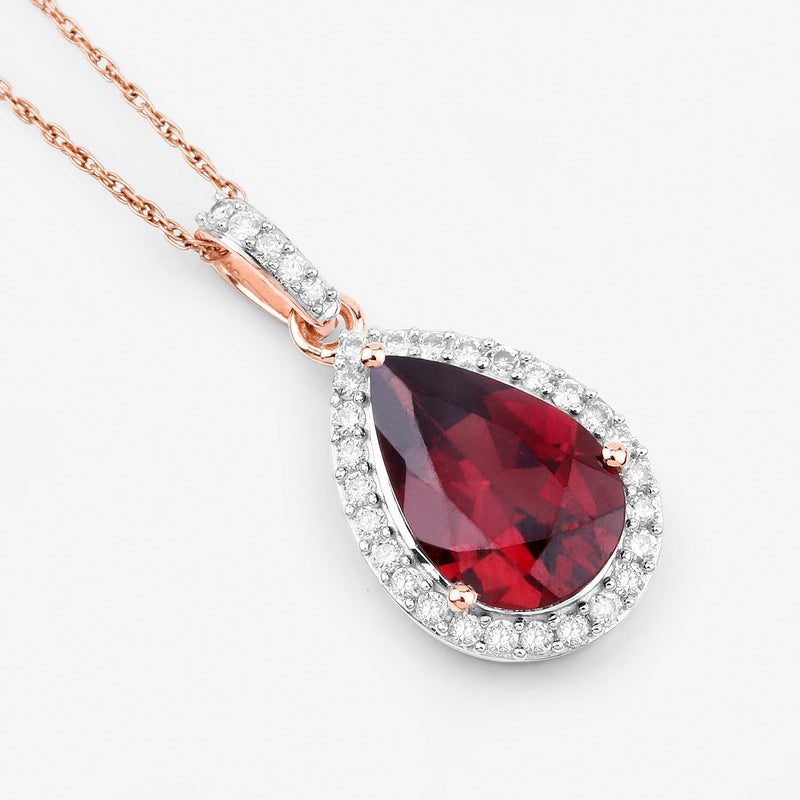 Bids.com 3.29 Carat Genuine Rhodolite and White Diamond 14K Rose Gold Pendant Pendants