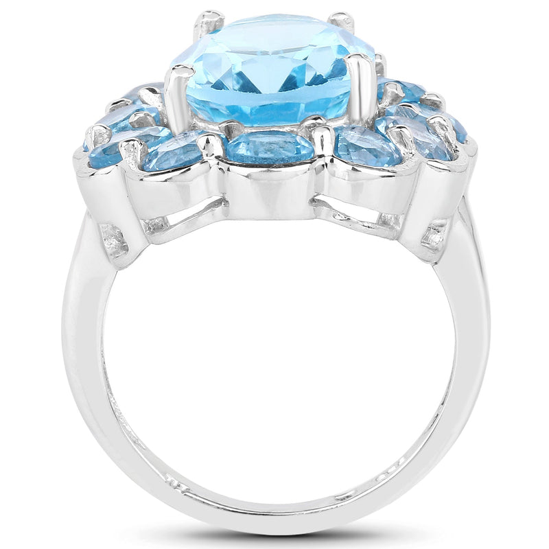Bids.com 8.77 Carat Genuine Swiss Blue Topaz .925 Sterling Silver Ring Rings