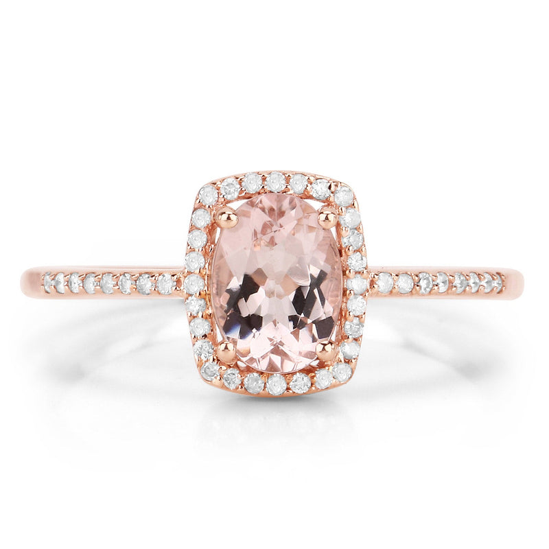 Bids.com 0.82 Carat Genuine Morganite and White Diamond 14K Rose Gold Ring Rings