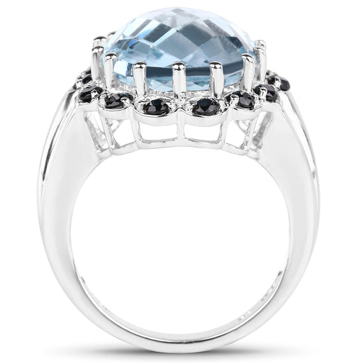 Bids.com 12.49 Carat Genuine Blue Topaz & Black Spinel .925 Sterling Silver Ring Rings