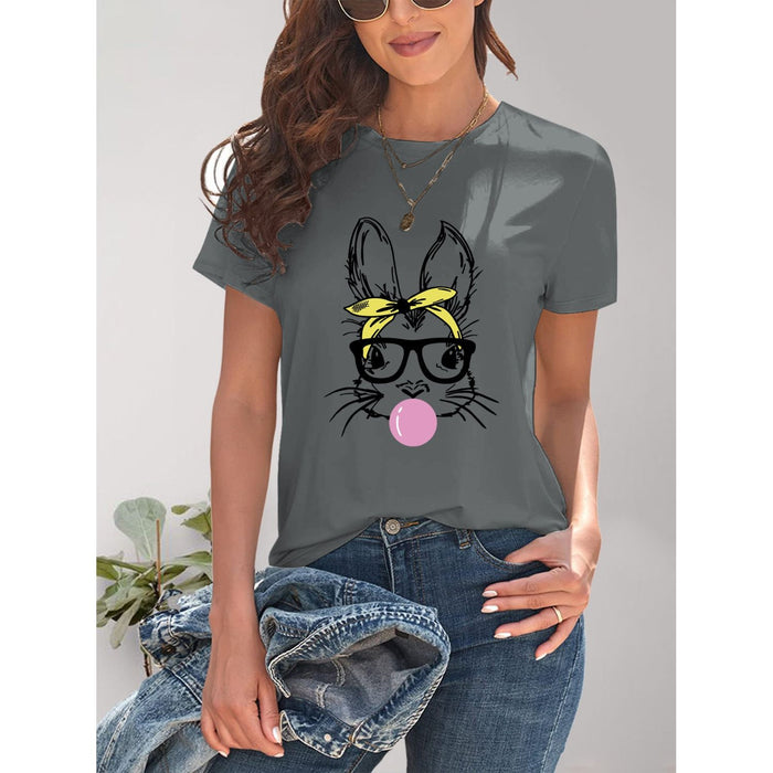 Rabbit Graphic Round Neck Short Sleeve T-Shirt