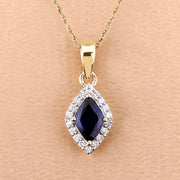 Bids.com 0.92 Carat Genuine Blue Sapphire and White Diamond 14K Yellow Gold Pendant Pendants