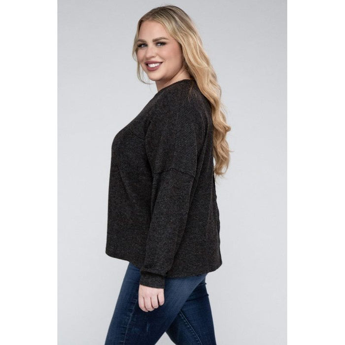 Plus Ribbed Brushed Melange Hacci Sweater