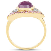 Bids.com 14K Yellow Gold Plated 3.02 Carat Genuine Pink Sapphire and White Topaz .925 Sterling Silver Ring Rings