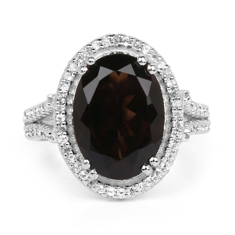 Bids.com 5.80 Carat Genuine Smoky Quartz & White Topaz .925 Sterling Silver Ring Rings