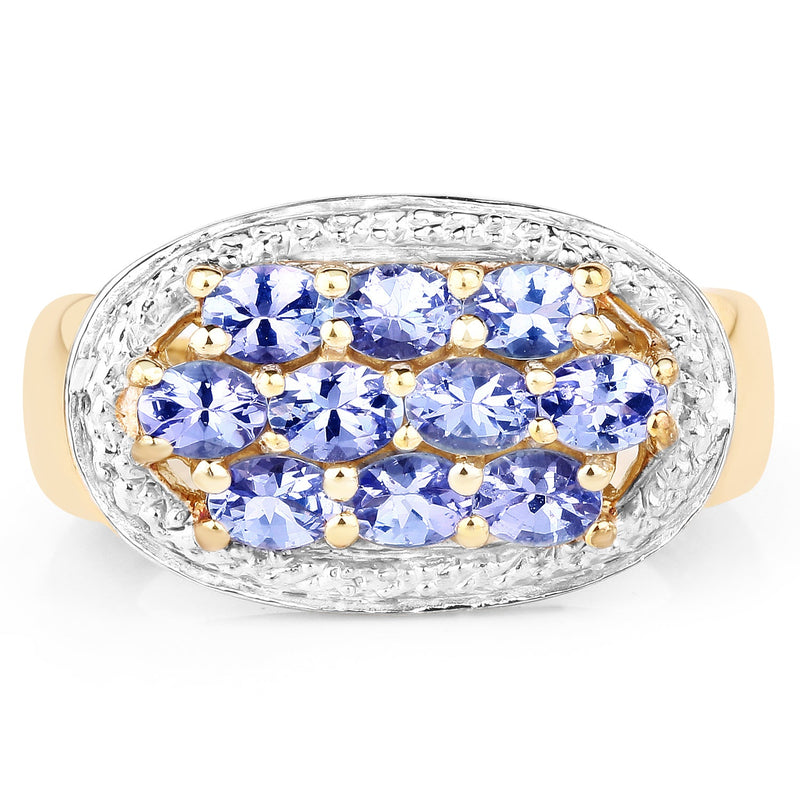 Bids.com 14K Yellow Gold Plated 1.70 Carat Genuine Tanzanite .925 Sterling Silver Ring Rings