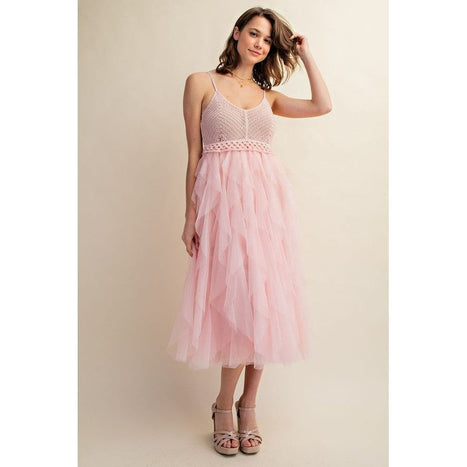 Lovely Tulle Midi Crochet Dress