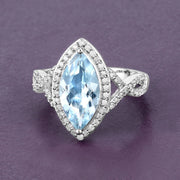 Bids.com 2.24 Carat Genuine Aquamarine and White Diamond 14K White Gold Ring Rings