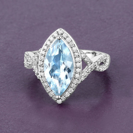 Bids.com 2.24 Carat Genuine Aquamarine and White Diamond 14K White Gold Ring Rings