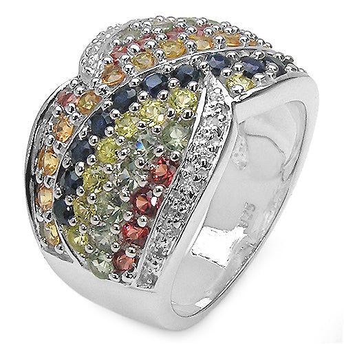 Bids.com 3.07 Carat Genuine Multi Sapphire .925 Sterling Silver Ring Rings