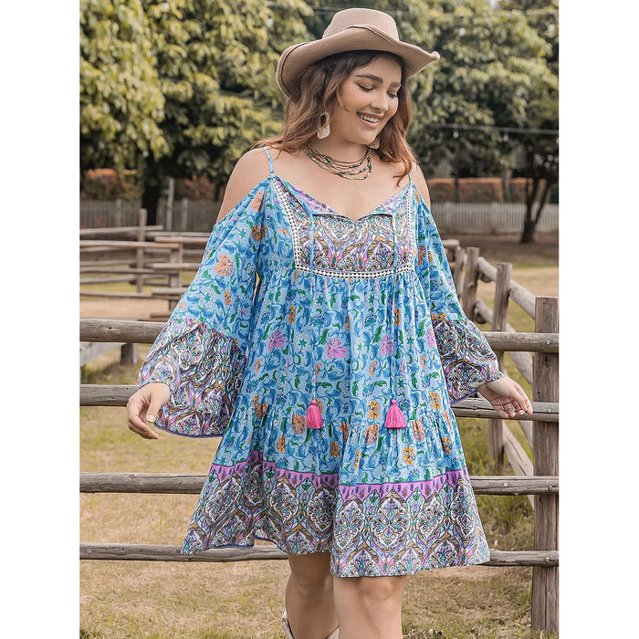 Plus Size Printed Long Sleeve Mini Dress