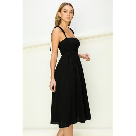 Get a Clue Tie-Strap Midi Dress