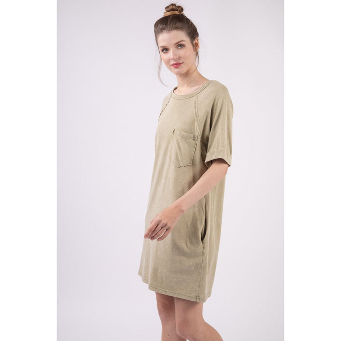 VERY J Washed Round Neck Mini Tee Dress