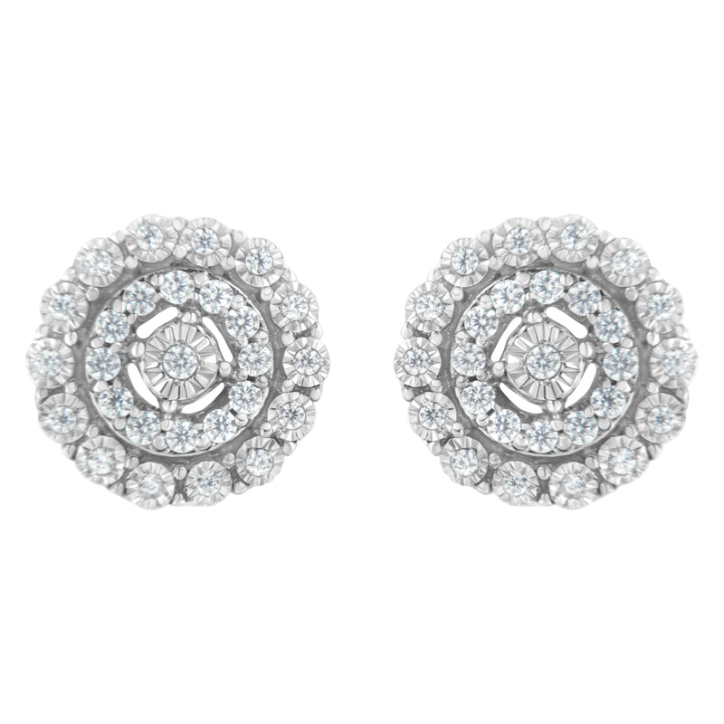 Bids.com 10KT White Gold 1/2 cttw Double Halo Brilliant Round-Cut Diamond Stud Earrings (I-J Clarity, I2-I3 Color) Earrings