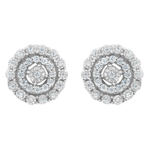 Bids.com 10KT White Gold 1/2 cttw Double Halo Brilliant Round-Cut Diamond Stud Earrings (I-J Clarity, I2-I3 Color) Earrings