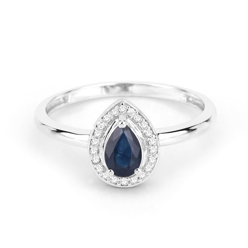 Bids.com 0.48 Carat Genuine Blue Sapphire and White Diamond 14K White Gold Ring Rings