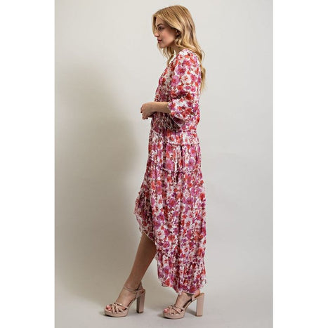 BOHEMIAN FLORAL HIGH AND LOW MAXI DRESS