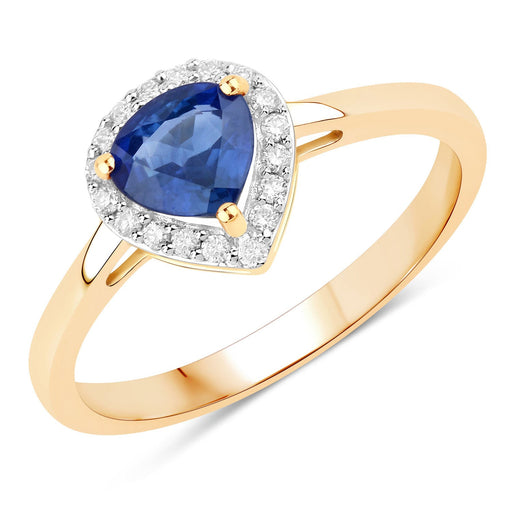 Bids.com 0.73 Carat Genuine Blue Sapphire and White Diamond 14K Yellow Gold Ring Rings