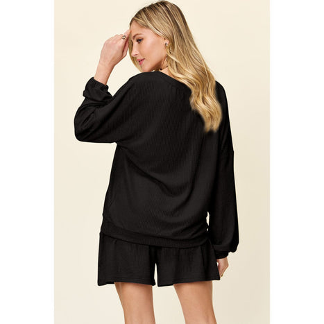 Texture V-Neck Long Sleeve T-Shirt and Shorts Set