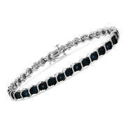 Bids.com .925 Sterling Silver 1/10 Cttw Miracle-Set Treated Blue Color Diamond Miracle Plate "S" Link Tennis Bracelet (Blue Color, I2- I3 Clarity) - 7.25" Bracelets