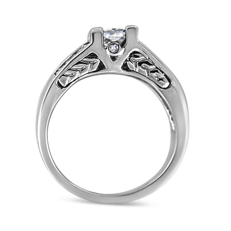 Bids.com 14K White Gold 1 1/4 Cttw Princess Cut Diamond Channel Set Engagement Ring (H-I Color, SI1-SI2 Clarity) - Ring Size 7 Rings