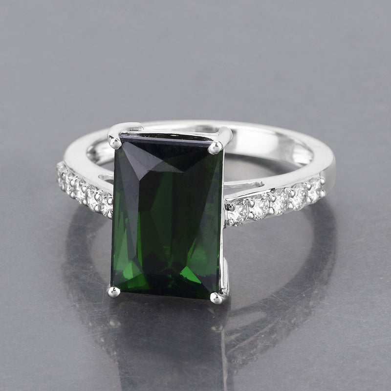 Bids.com 6.16 Carat Genuine Green Tourmaline and White Diamond 14K White Gold Ring Rings