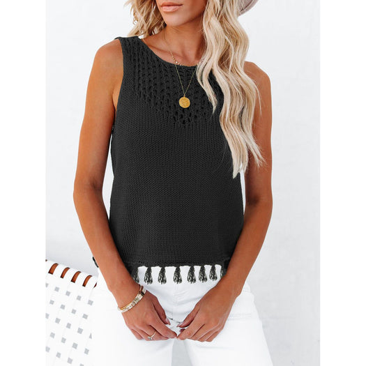 Cutout Tassel Round Neck Tank