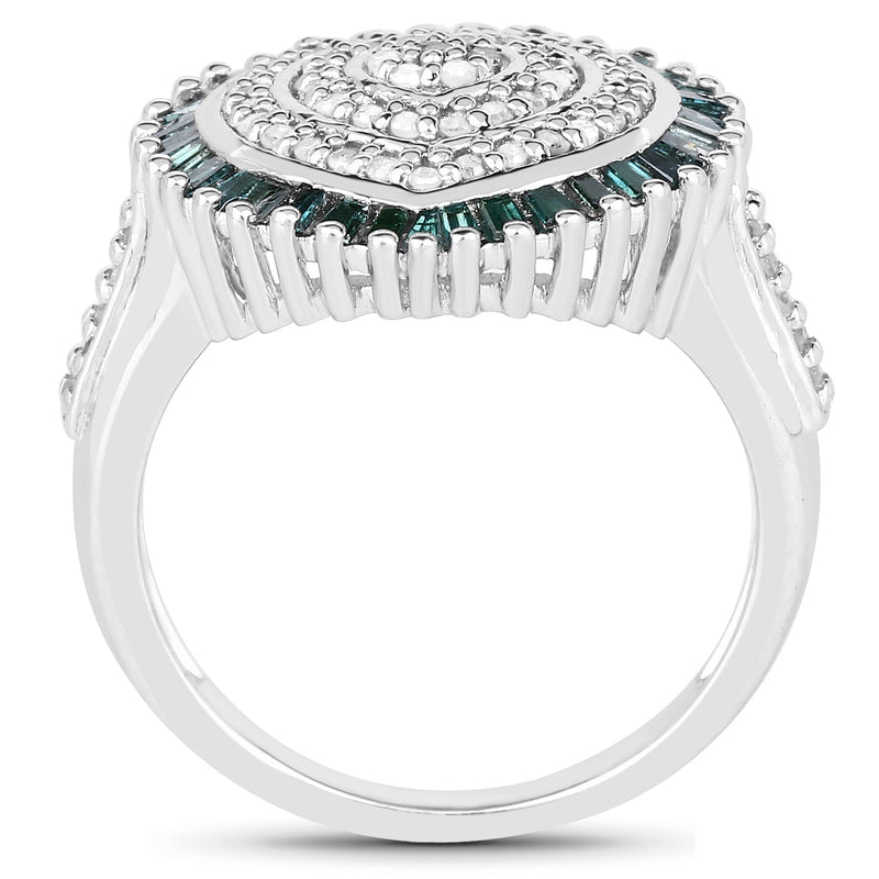 Bids.com 0.74 Carat Genuine White Diamond and Green Diamond .925 Sterling Silver Ring Rings