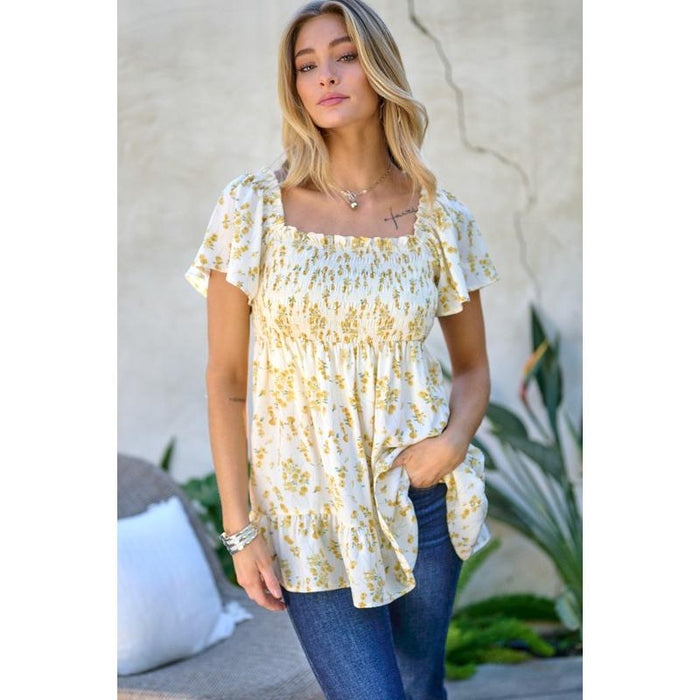 Floral Printed V-Neck Ruffle Top