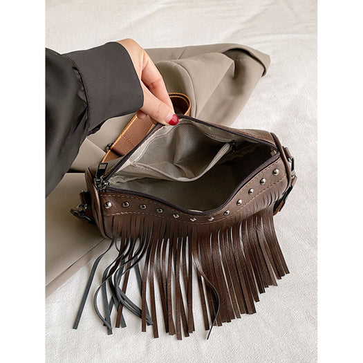 PU Leather Fringe Studded Crossbody Bag