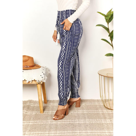 Double Take Geometric Print Tassel High-Rise Pants