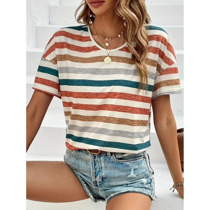 Striped Round Neck Short Sleeve T-Shirt