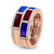 Bids.com 18K Rose Gold Alternating Red and Blue Enamel and 1/2 Cttw Diamond Studded Band Ring (F-G Color, VS1-VS2 Clarity) - Ring Size 7 Rings