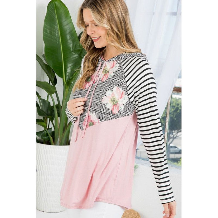 Plus Floral Stripe Mix Sweatshirts