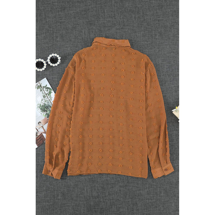 Swiss Dot Button Up Long Sleeve Shirt