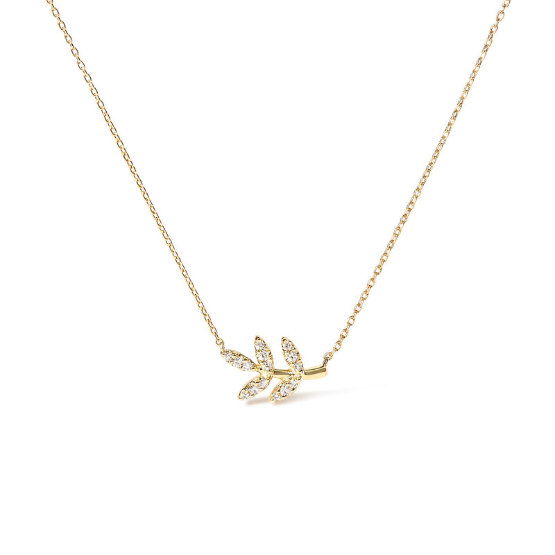 Bids.com 10K Yellow Gold 1/10 Cttw Diamond Leaf and Branch 18" Pendant Necklace (H-I Color, I1-I2 Clarity) Necklaces